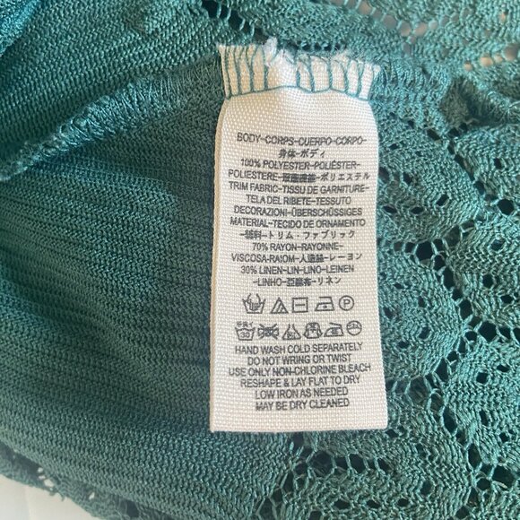Free People Fire Island Blouse Crochet Top 3/4 Sleeve Knit Green size M Boho - Picture 8 of 12